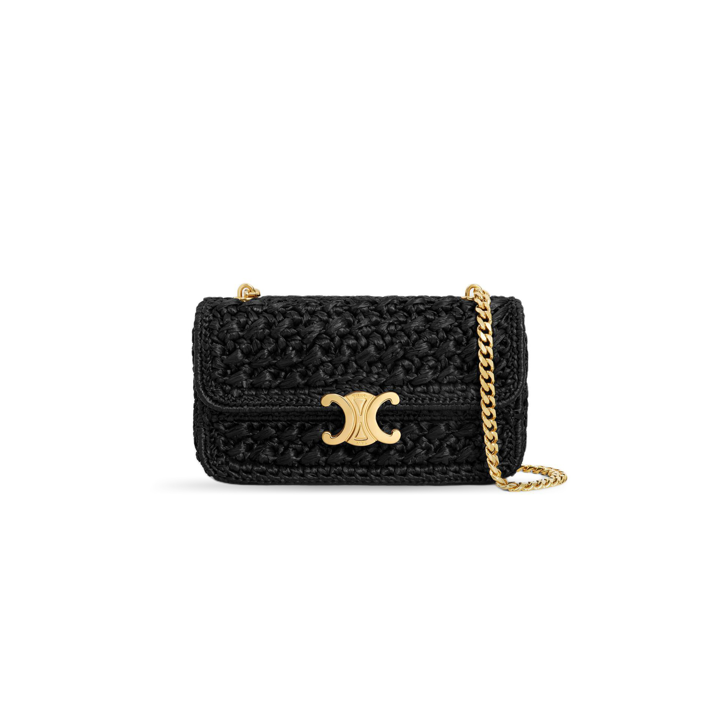 CELINE CHAIN SHOULDER BAG CLAUDE IN RAFFIA EFFECT TEXTILE 112252ETU.38NO (20.5*11.5*4)